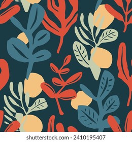 Light Seamless Contemporary Garden Element Wallpaper. Dark Seamless Nature Tropic Paint, Seamless Pattern. Hippie Repetitive Classic Isolated Ornament Background. 