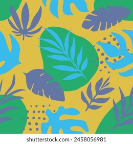 Light Seamless Creative Modern Fabrics Wallpaper. Vivid Repetitive Doodle Organic Surface, Seamless Design. Black Repeated Color Palm Leaves Art. 