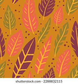 Light Seamless Creative Plumage Decor Backdrop. Yellow Seamless Organic Feathers Template, Seamless Pattern. White Endless Vintage Quill Surface Wallpaper. Plumage
