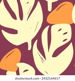 Light Seamless Creative Tropic Lines Design. Yellow Repeated Decoration Blossom Style, Seamless Texture. Orange Seamless Color Palm Leaves Art. 