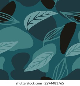 Patrón De La Planta De Decoración Sin Precedentes. Ilustración De La Palma De Doodle Continuo Oscuro, Fondo Sin Margen. Resumen Hippie Repetitivo Arte De Plantilla Fresca. 