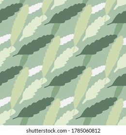 Light seamless doodle pattern with foliage shapes. Floral ornament in grey, beige and white tones on blue background. Designed for wallpaper, textile, wrapping paper, fabric print. Vector illustration