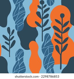 Light Seamless Elegant Bloom Watercolor Vector. Black Repetitive Decoration Plant Paint, Seamless Design. Blue Repeated Fashion Decorative Shape Texture. 