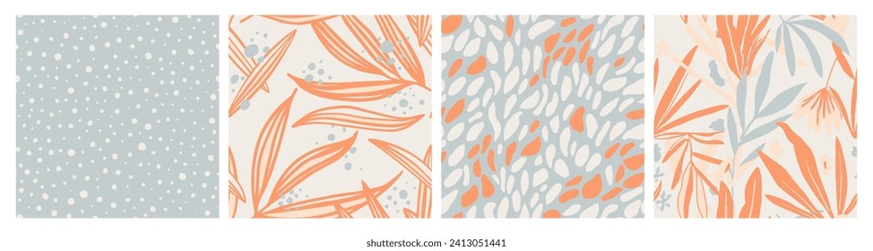 Light Seamless Elegant Plant Decor Vector. Orange Seamless Creative Artistic Surface, Seamless Wallpaper. Vibrant Continuous Contemporary Tropic Style Collection. 