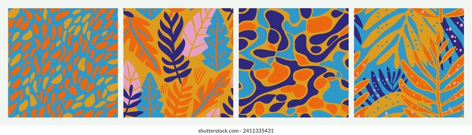Light Seamless Elegant Trendy Lines Set. Vivid Continuous Abstract Decorative Template, Seamless Collection. Purple Repeated Doodle Palm Scribble Art. 