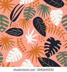 Light Seamless Elegant Tropic Fabrics Pattern. Colorful Repetitive Contemporary Foliage Style, Seamless Backdrop. Pink Repeated Nature Organic Textile Wallpaper. 