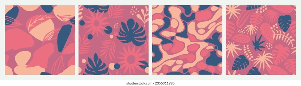 Light Seamless Fashion Fresh Shape Set. Bright Seamless Doodle Bloom Artwork, Seamless Texture. Purple Repetitive Color Isolated Scribble Art. 