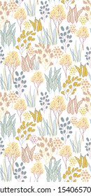 light seamless floral pattern with hand drawn flowers and leaves