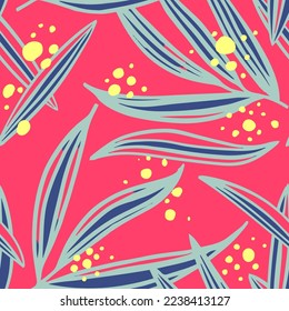 Light Seamless Floral Simple Tree Paint Print. Orange Continuous Color Beautiful Garden Surface Design. Pastel Repetitive Classic Monstera Invitation Vector.