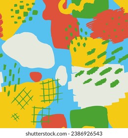 Light Seamless Grunge Hand Drawn Invitation Texture. Bright Seamless Round Trendy Artwork, Seamless Art. Vivid Repetitive Color Artistic Lines Print