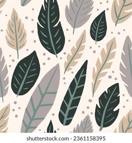 Light Seamless Indian Feathers Ornament Vector. Orange Repetitive Classic Plumage Decor, Seamless Background. Dark Seamless Color Quill Watercolor Print. Quill