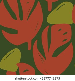 Light Seamless Nature Foliage Textile Texture. Dark Continuous Color Spring Surface, Seamless Background. Vibrant Repeated Decoration Retro Element Art. 