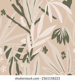 Light Seamless Nature Retro Element Design. Vivid Seamless Color Jungle Ornament, Seamless Background. Pastel Continuous Abstract Beauty Artwork Art. 