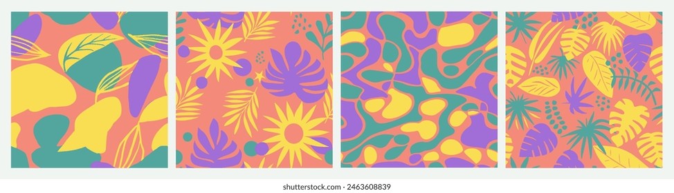 Light Seamless Nature Retro Shape Collection. Purple Seamless Decoration Vintage Leaves, Seamless Wallpaper. Hippie Continuous Classic Beach Ornament Vector. 