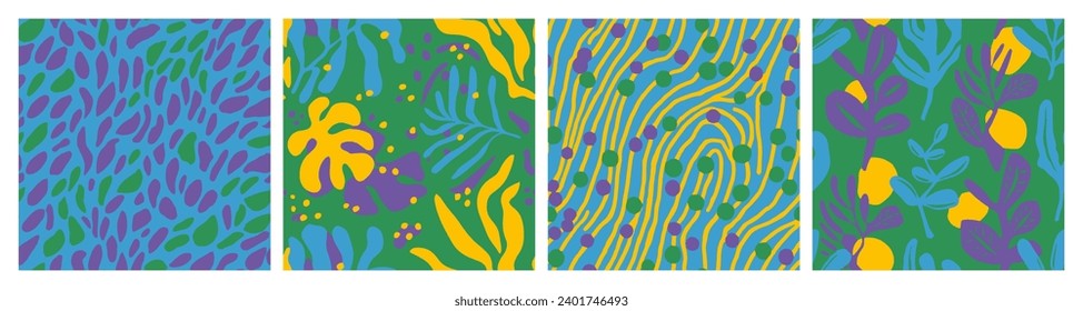 Light Seamless Nature Trendy Style Set. Purple Repeated Creative Simple Scribble, Seamless Collection. Gradient Endless Decoration Graphic Surface Vector. 