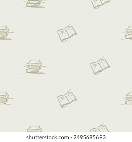 Light seamless pattern with attributes of school, learning, autumn and childhood. Simple vector illustration with repeating school icons of books, notebooks and textbooks