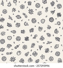 Light Seamless Pattern with Bacteria and Germs for Medical Design. Editable pattern in swatches.