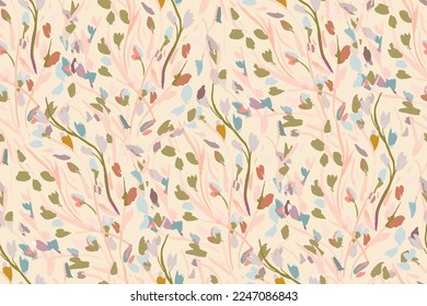 light seamless pattern with branches hand drawn paint