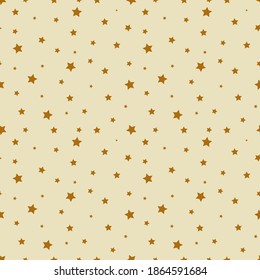 Patrón transparente decorado con estrellas doradas sobre fondo amarillo. Decoración vectorial abstracta para fiesta, celebración de cumpleaños, aniversario o evento, para fondo de pantalla de Navidad, envoltura, tela, textil