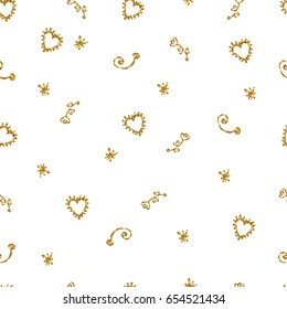 Light seamless pattern with golden glitter texture leafs and flowers. Background, fabric, textile