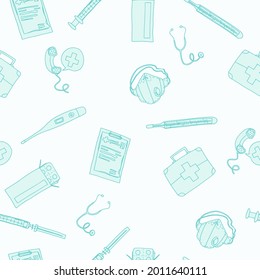light seamless pattern light green color medicine. sketch style drawing
