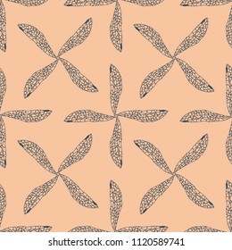light seamless pattern on a beige background with dragonfly wings contour