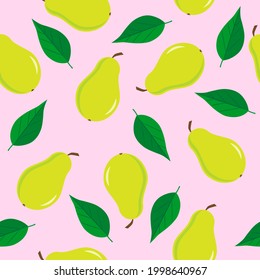 Leichte nahtlose Muster mit Birnen und Blättern. rosafarbener Hintergrund mit Früchten