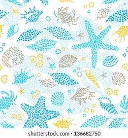 Light seamless pattern with sea elements.