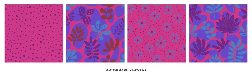 Light Seamless Summer Trendy Paint Set. Dark Seamless Fashion Tropic Fabrics, Seamless Print. Colorful Repetitive Abstract Garden Lines Texture. 