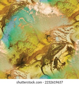 Leichte Nahtlose Textur. Marmorboden Aquarell. Blauer Alkohol-Tinte Marmor. blauer abstrakter Hintergrund. Gold Art Paint. Moderne Nahtlose Malerei grünes Wasser Farbe Wiederholung. Amethyst Alkohol Tinte Wasser Farbe.