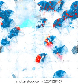 Light seamless texture from round elements, blots and stains. Blue and red color. Abstract vector background for web page, banners backdrop, fabric, home decor, wrapping