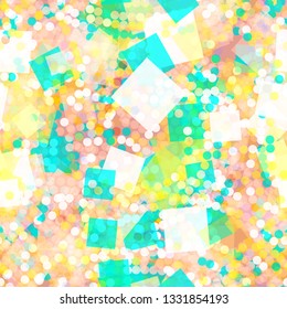Light seamless texture. Squares and dots mix random. Festive effect. Abstract vector background for web page, banners backdrop, fabric, home decor, wrapping