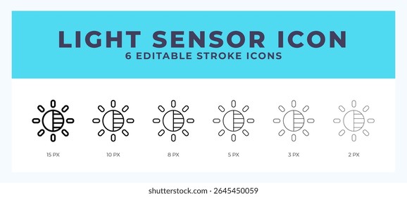 Light sensor icon in thin line. Bold line. Regular line. Editable stroke.