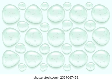 Light serum drop swatch, cosmetic gel with a transparent texture, combining oil and water in a liquid bubble of acid. Skin care splash of clear shampoo, vector face essence, glassware ball