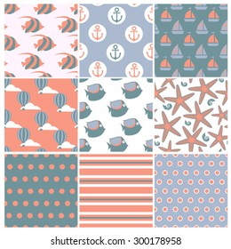light set of  marine seamless patterns