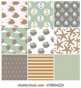 light set of  marine seamless patterns