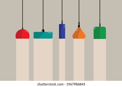 Light set. Vector collection of ceiling lights with five models. Vector cartoon set