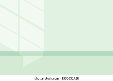 light and shadow green background, light shining through the window in the neo mint green color room, illustration abstract background.