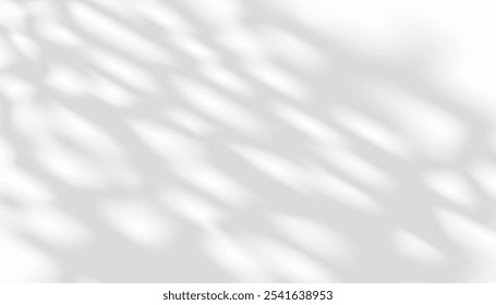 Licht- und Schattenblatt auf weißem Hintergrund.Natürlicher abstrakter Schatten, diagonale Sonnenlichtbrechung auf grauer Betonwandtextur.Vektormockup-Sonnenstrahlen, Blatteffekt-Overlay für Grafikdesign-Layout
