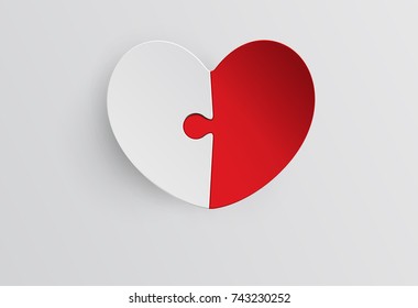Light and Shadow on Heart jigsaw in Paper cut Style