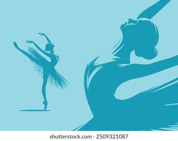 A light and shadow style silhouette of a ballerina, capturing the graceful pose of a young female artist in mid-dance.