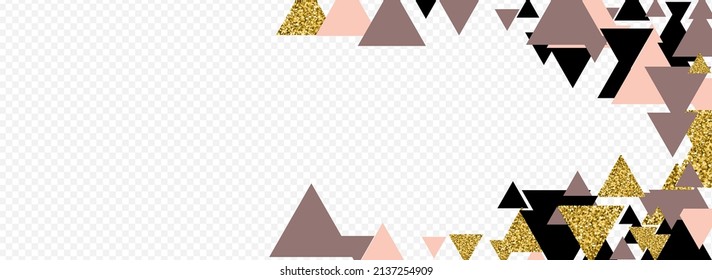 Light Shape Vector Panoramic Transparent Background. Gold Triangle Geometric Pallpaper. Metal Art Mosaic Illustration. Golden Foil Design.