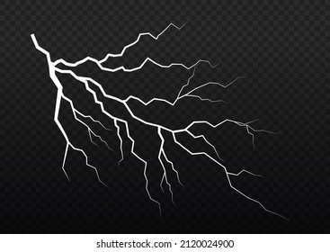 Luz y brillo, abstracto, electricidad y explosión. Tormenta eléctrica e iluminación realista. Tornillo de rayos o de ráfaga de electricidad o rayo de luz sobre fondo transparente. Ilustración vectorial. 