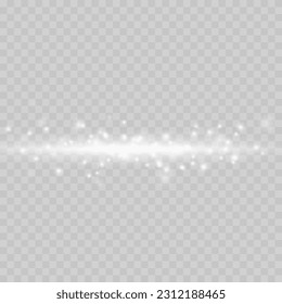 Efecto luminoso o brillo de lente estelar. Lágrima horizontal blanca. Vigas láser, rayos de luz horizontales.