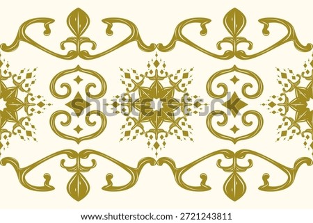 Light and Shine of Gold Astronomy Concept. Beautiful Dainty Abstract Celestial Sun and Stars Hand Drawn Ornament. Luxury Royal Seamless for High Class Vibe Filigree, Pattern, Border, Trim, Decoration