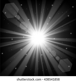 Light shine with lens flare from darkness background
