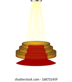 Light shines on the empty podium with red carpet	