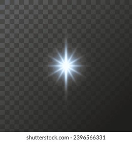 Light shining stars, glare light effects, Shiny illuminated elements on a transparent background. Vector isolate special effects.
