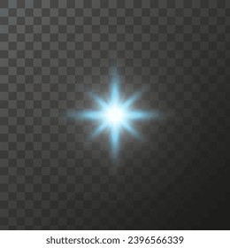 Light shining stars, glare light effects, Shiny illuminated elements on a transparent background. Vector isolate special effects.