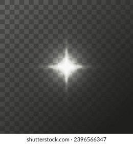 Light shining stars, glare light effects, Shiny illuminated elements on a transparent background. Vector isolate special effects.